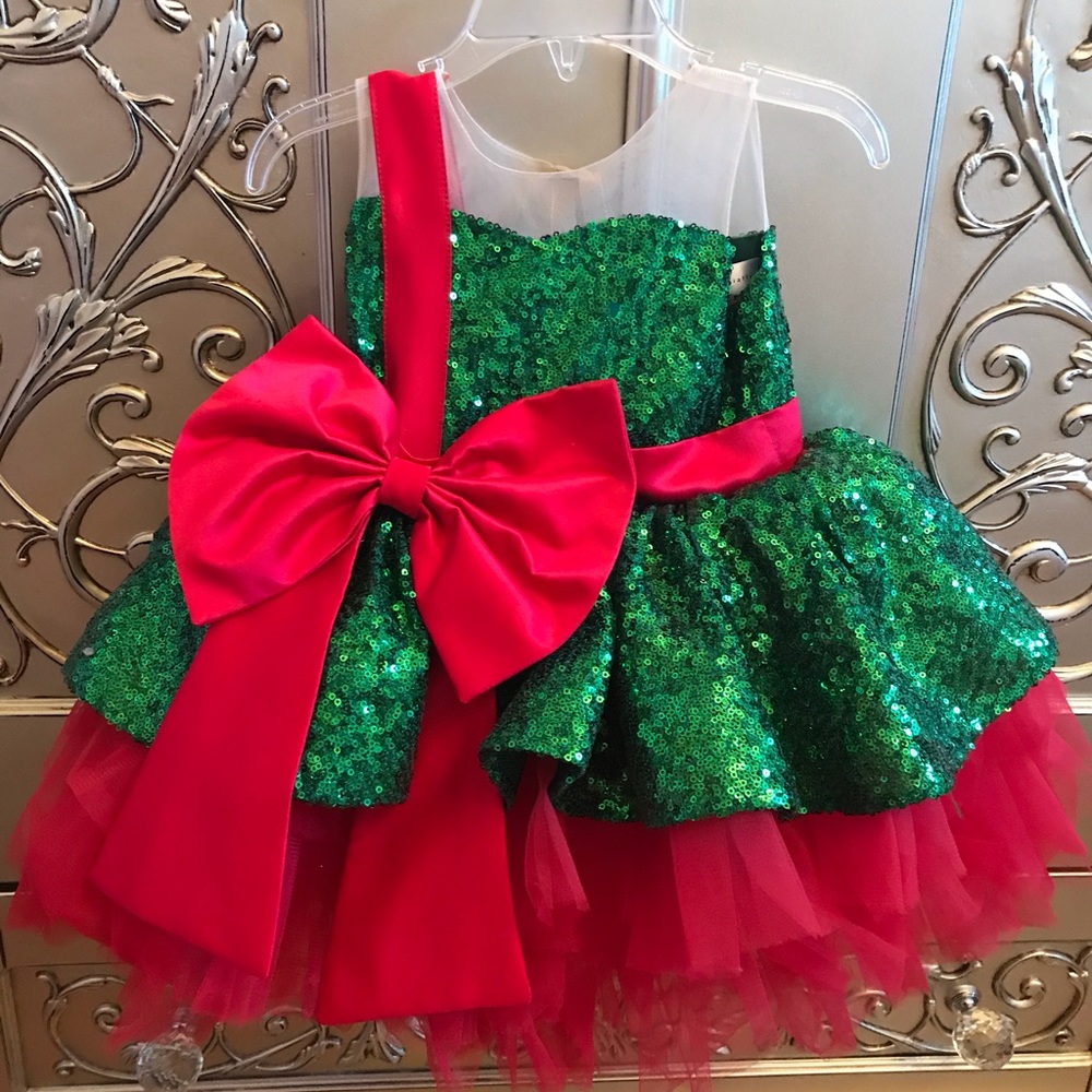 Boutique Holiday Sparkly Green & Red Dress